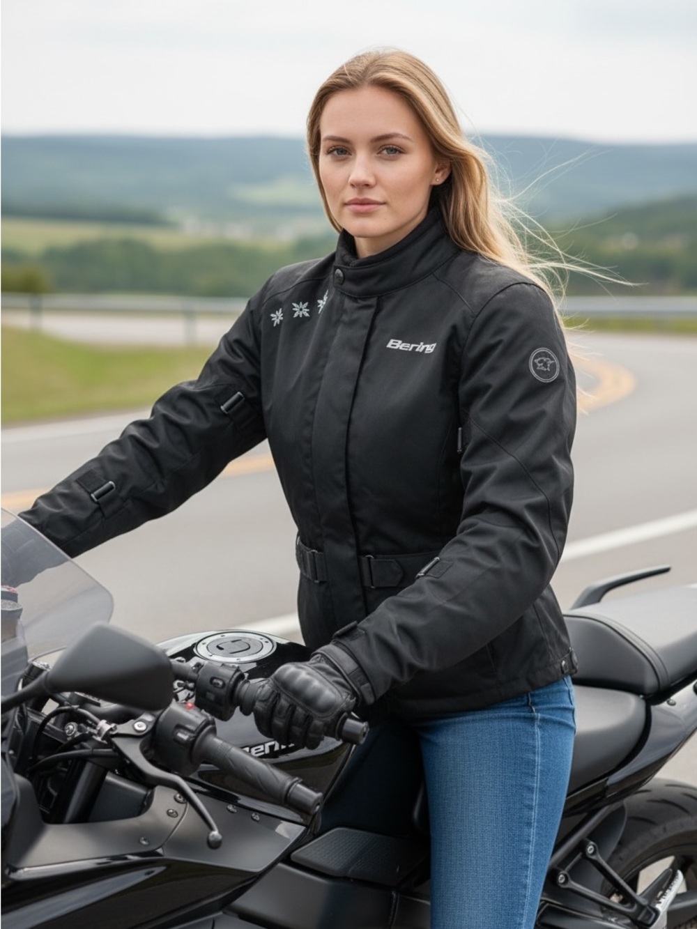 Bering Black Motorcycle Touring Jacket Sz T5 or XL
